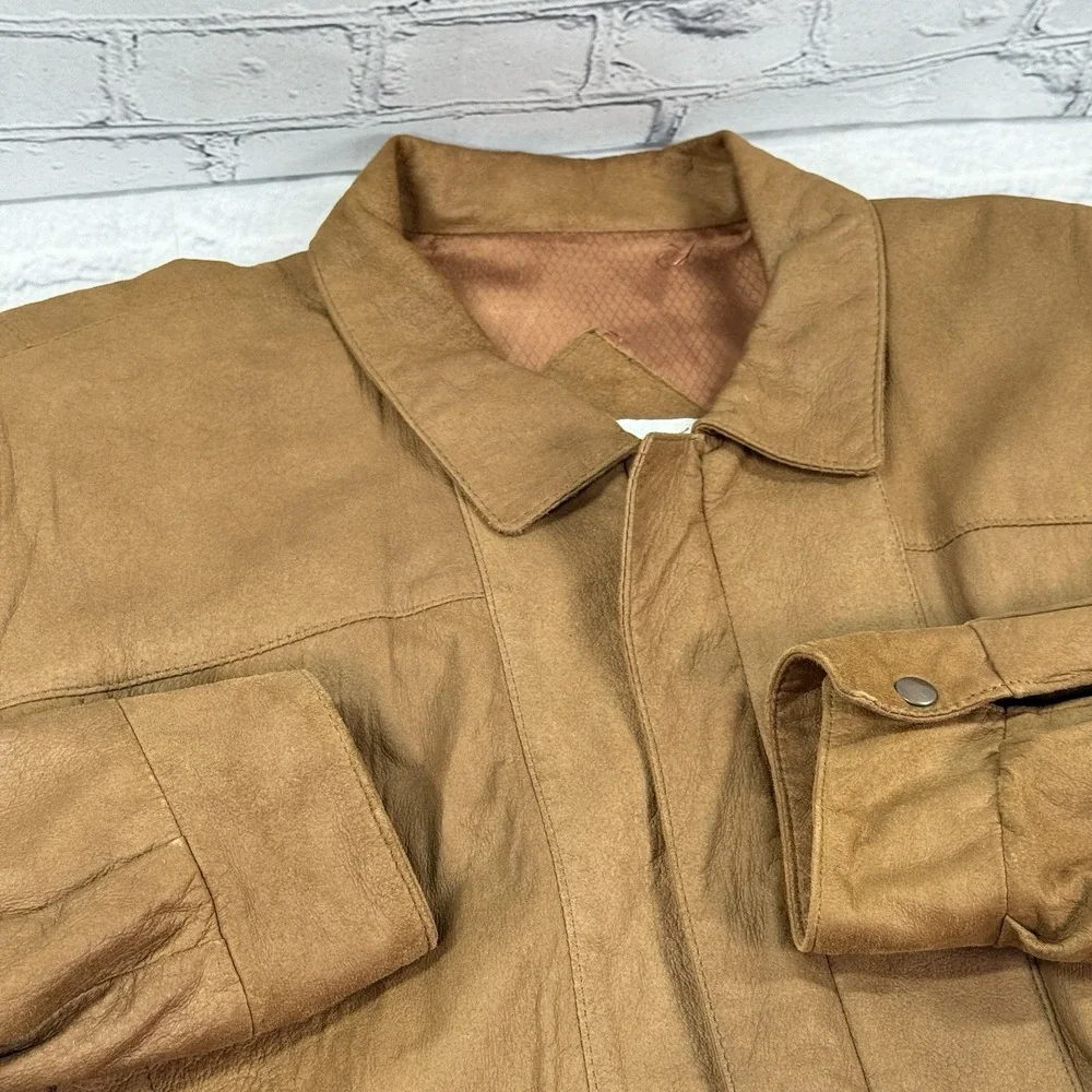 Vintage Remy‎ Mens Size 44 Leather Bomber Jacket Camel Brown Butter Soft Zip USA